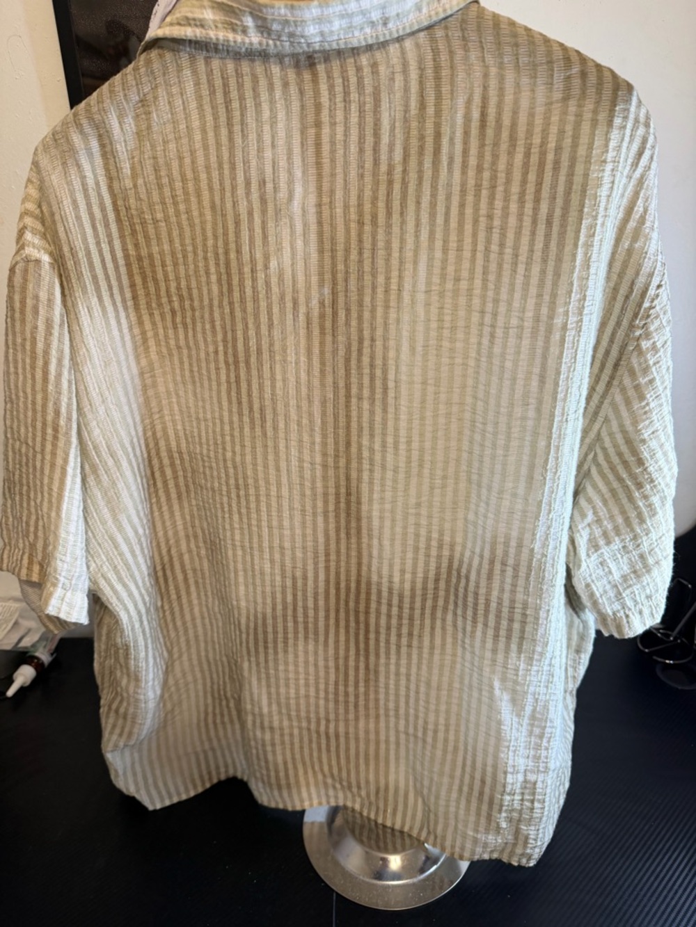 Zara Cream-White Textured Short Sleeve Button-Up